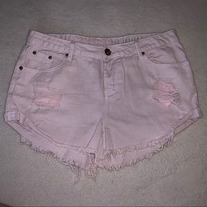 Pale Pink Frayed Shorts
